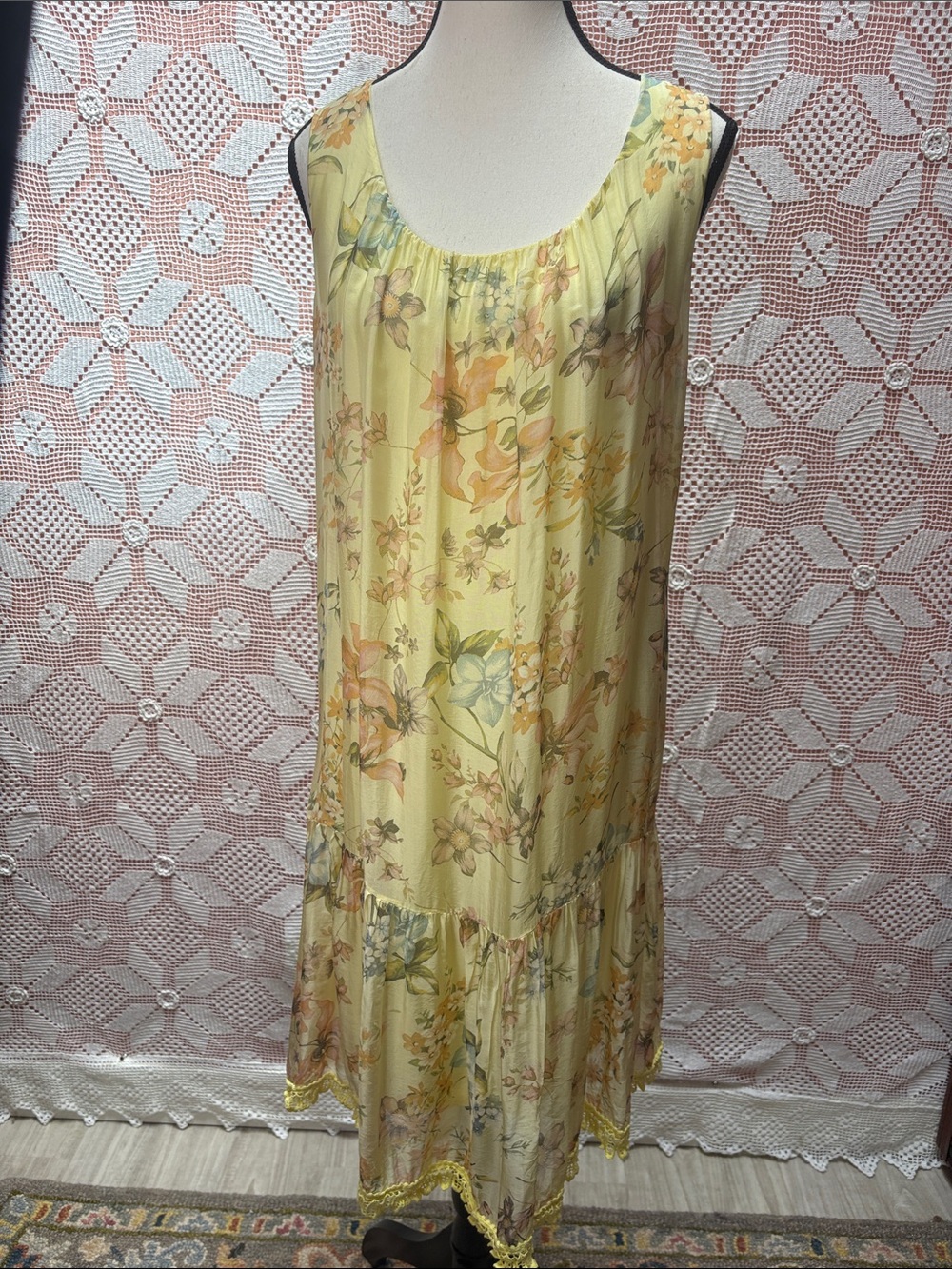 Silk Blend Yellow Floral Dress